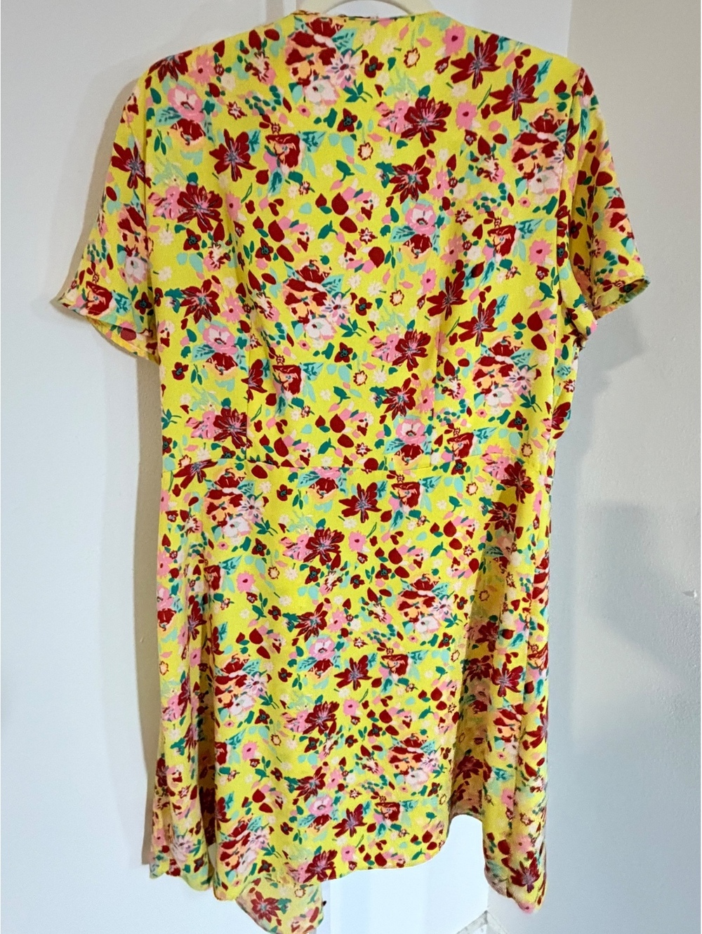 J.Crew Women's Yellow Floral Wrap Dress Size 14, 100% Polyester, Short Sleeve